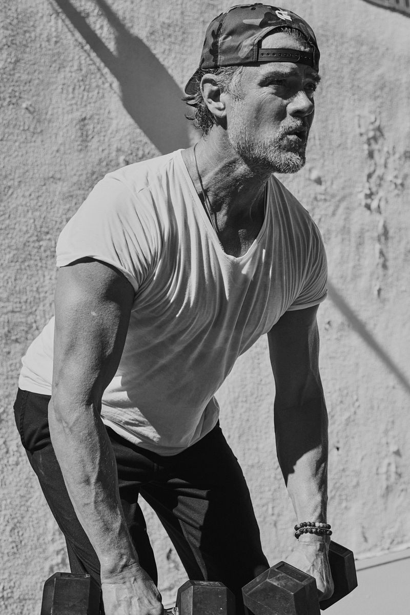 Josh Duhamel training with weights